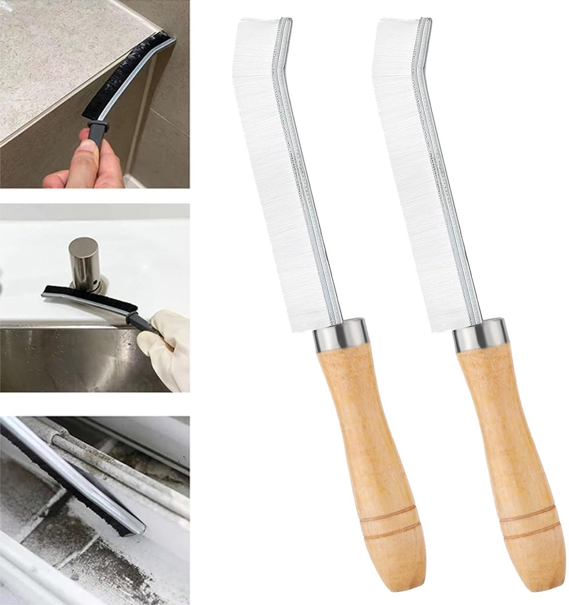 Dailygoods- Splijtreinigingsborstel - Houten Handvat - Voegenborstel - Multifunctioneel - Schimmelverwijderaar - Voor Badkamer/Keuken - Reinigingsborstel