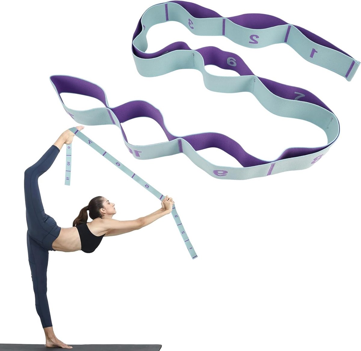 Yoga Stretchband met 11 Lussen voor Effectieve Oefeningen, Geschikt voor Fitness, Pilates en Dans