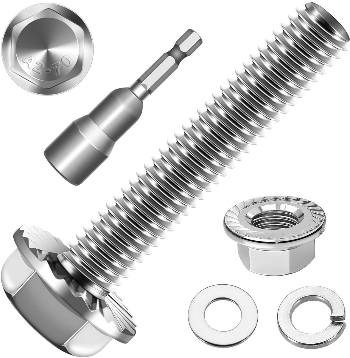 Dailygoods- Zeskantbouten 10 stuks - Roestvrij Staal A2 - Flensschroeven - Voldraad - Magnetisch Zeskantbit - Hoogwaardige Stabiliteit - Schroeven