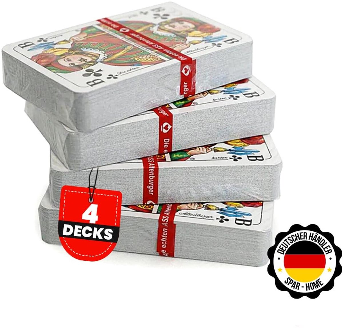 Dailygoods- Speelkaarten Set - 4 Decks met 55 Vellen - Duurzaam voor Rommé/Bridge/Canasta/Skat - Geschikt voor Volwassenen - Leuk Cadeau - Kaartspel