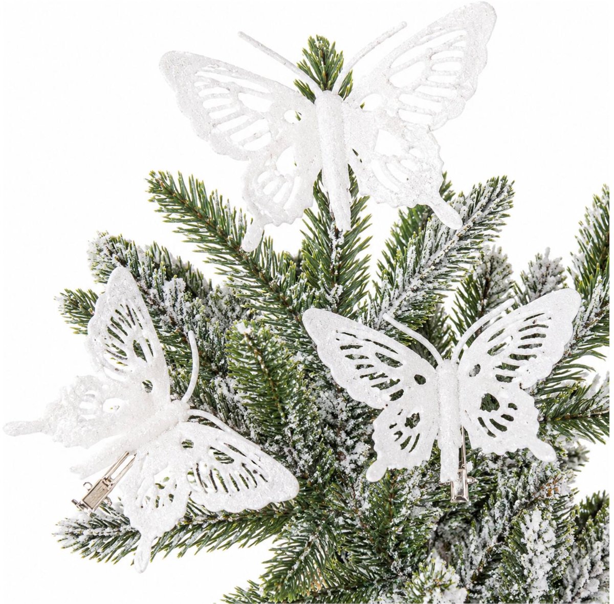 Cosy&Trendy Cosy & Trendy Decoratie vlinder - 3x - op clip - wit - 15 x 11 cm - glitters - kerstvlinder - kerstversiering