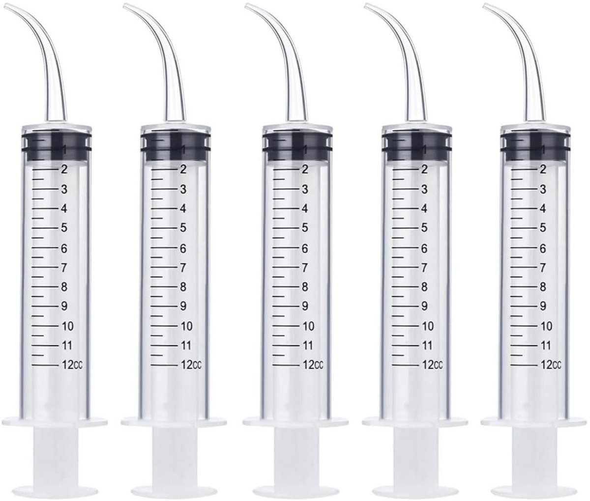 Dailygoods- Spuitpen 12 ml - 5 Stuks - Gebogen Punt - Medische Kwaliteit - Herbruikbaar - Voor Mondirrigatie - Tandirrigatiespuit