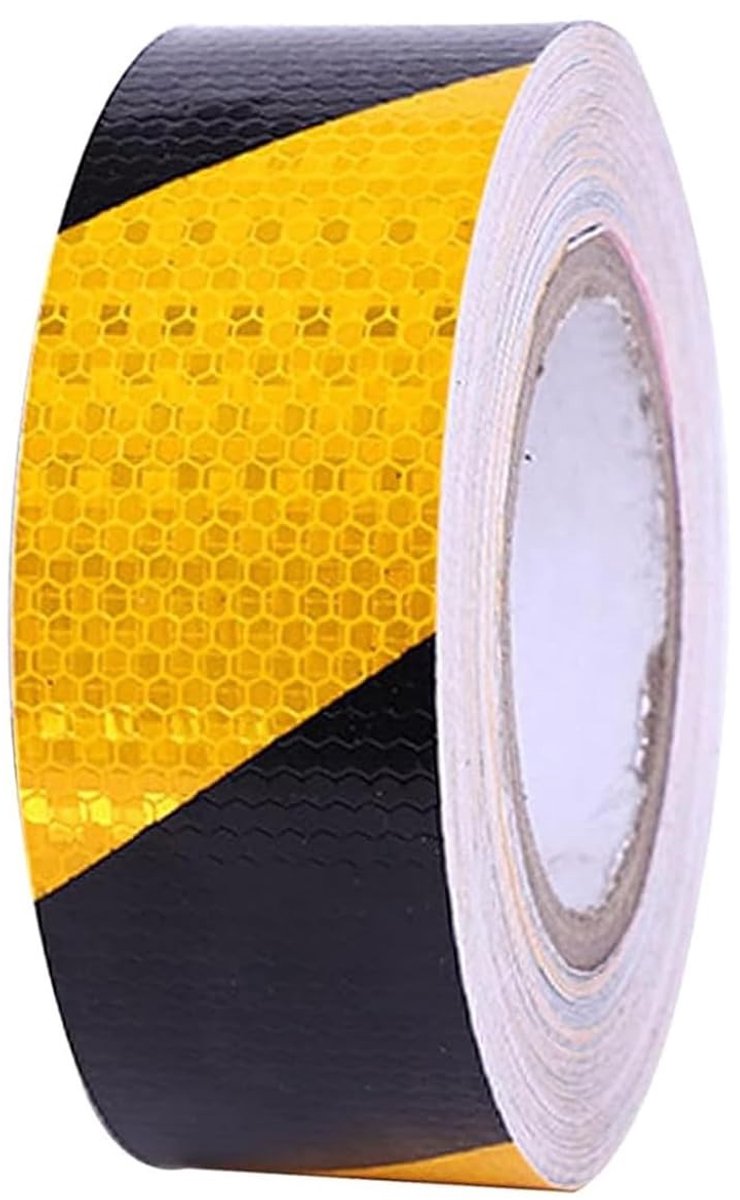 Dailygoods- Reflecterend Plakband 12 m - Waarschuwingstape - Veiligheidsband - Conspicuous Geel/Zwart - Reflectortape - Driedimensionaal Honingraatpatroon - Waarschuwingsband