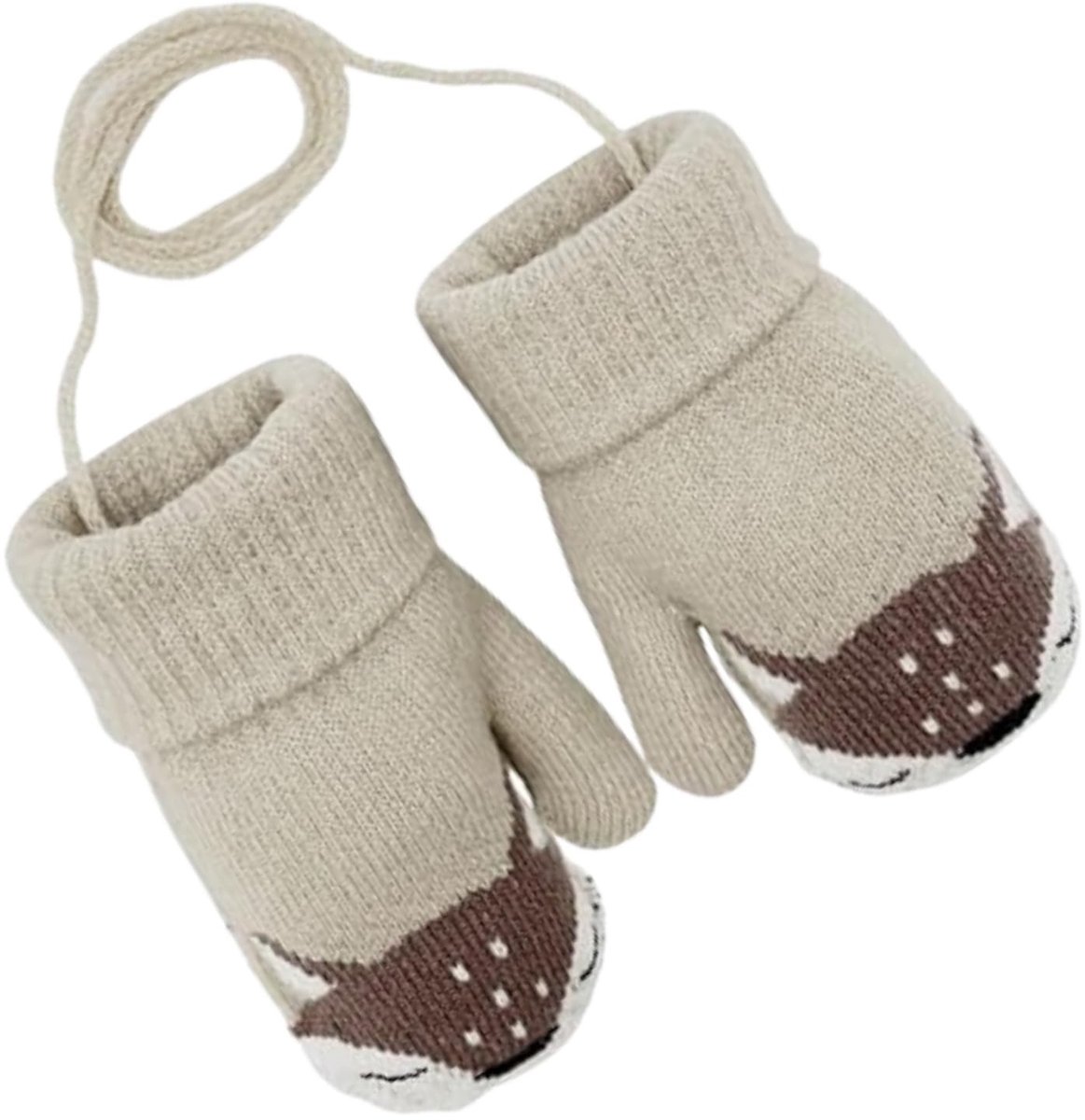 Dailygoods- Winterhandschoenen Waterdicht - Gebreide Winterhandschoenen - Thermische Handschoenen - Vossengebreide Handschoenen - Voor Kinderen 0-3 Jaar - Verstelbaar Koord - Babyhandschoenen