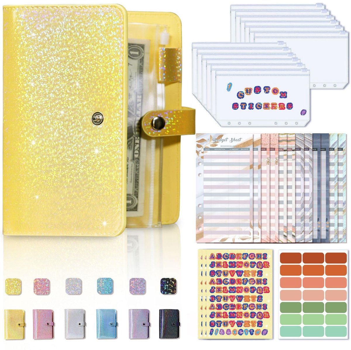 Dailygoods- Budgetbinder - Geldorganizer met 12 Cash-Enveloppen - A6-Map - 6-Rings Ontwerp - Lichtgewicht en Draagbaar - Inclusief Sticker en Labelstickers