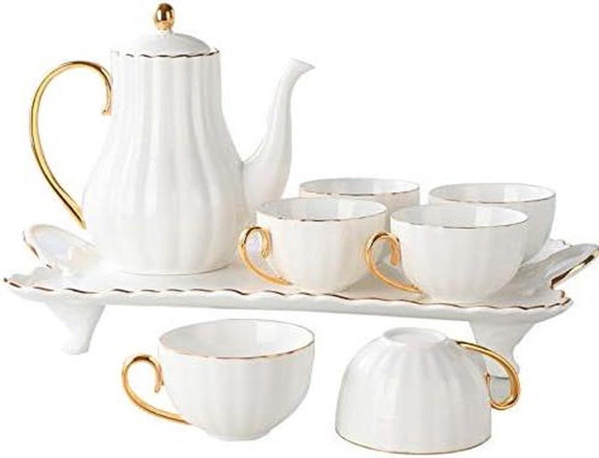 Waterkan Set - Koude Ketel - Dranken Serveren - Keramisch Materiaal - 1100ml Pot - Wit