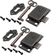 Meubelsloten - 2 stuks - Vintage antieke sloten - ladesloten - Metaal - Antiek meubelslot - Antieke decoratieve sloten - Met sleutel en schroeven - Geschikt voor kledingkasten, kasten, laden, dozen - 53*27 mm