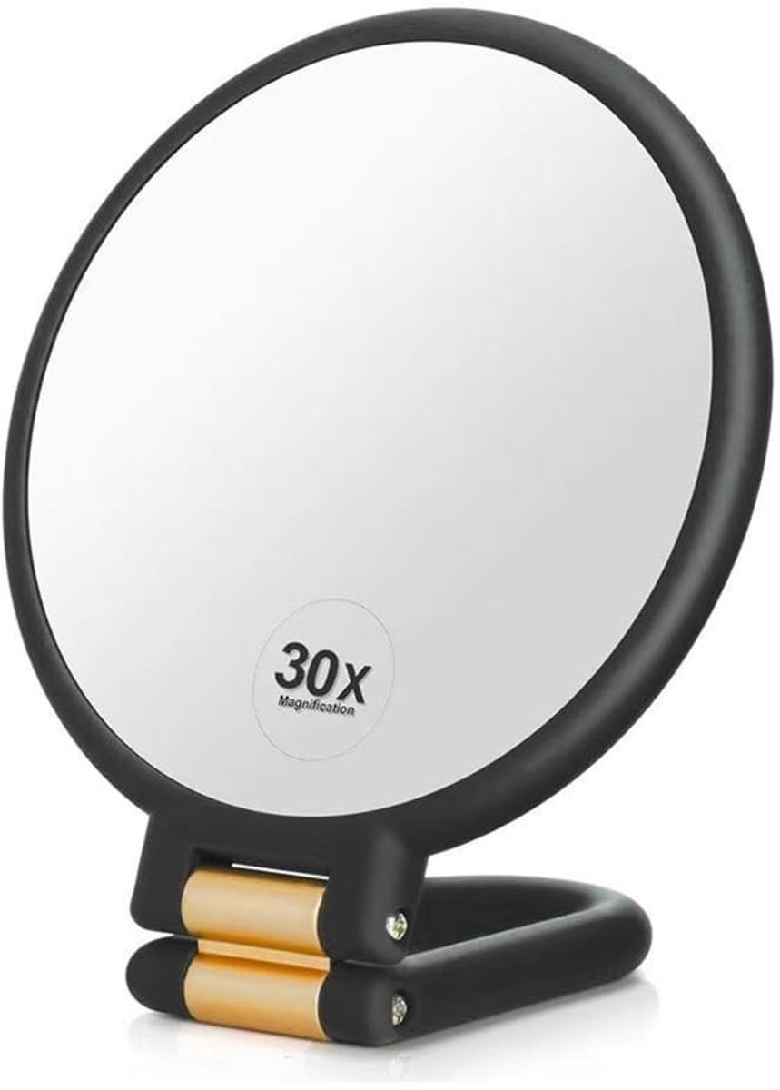 Dailygoods- Reisspiegel 30X/1X Dubbelzijdig - Draagbare Opvouwbare Make-up Spiegel - Handspiegel met Handvat - Essentiële Reis Spiegel - Veiligheidswaarschuwing