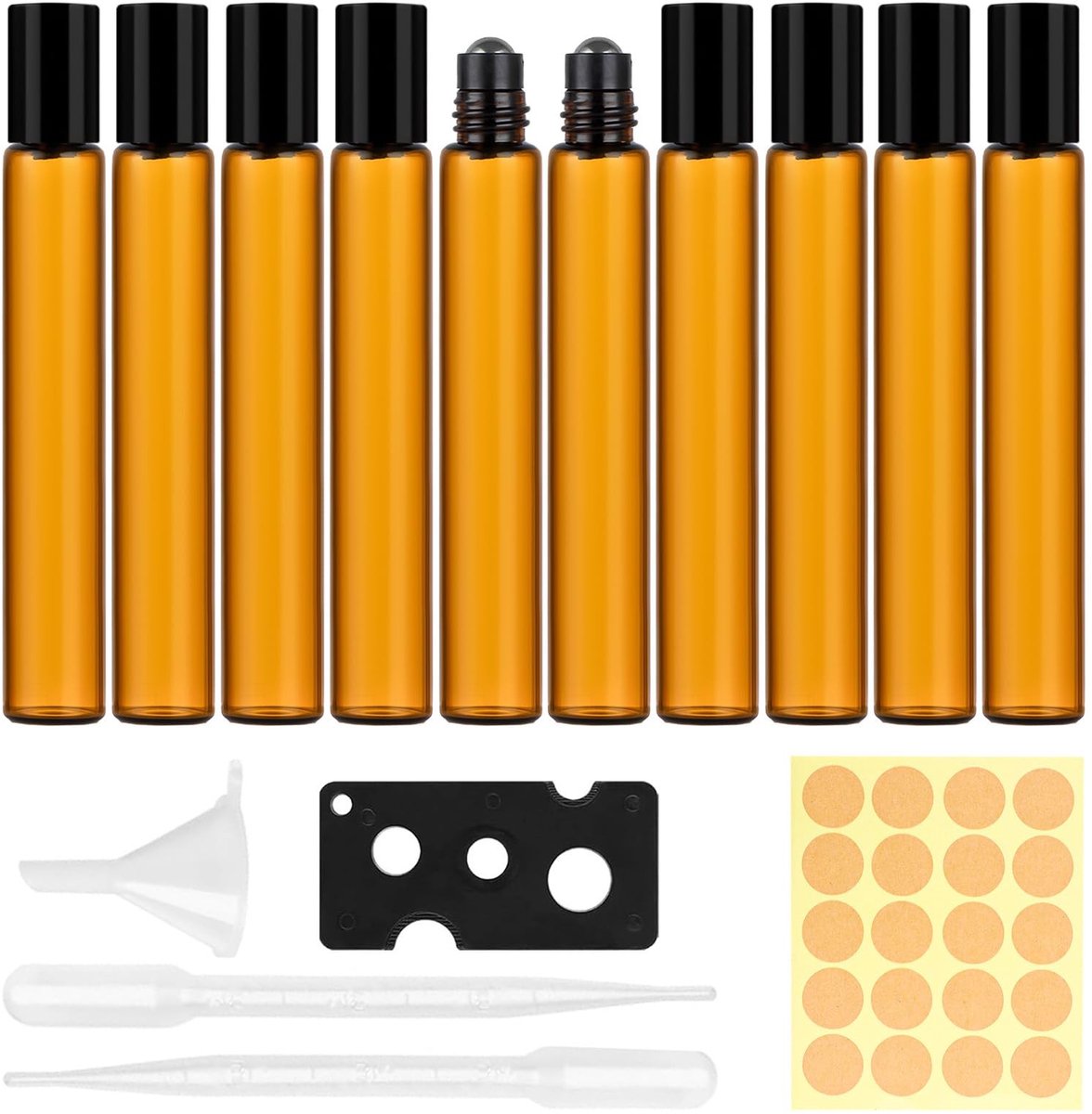 Dailygoods- Roll-on Flessen Set 10 stuks - 10 ml Bruin Glas - Roestvrijstalen Bal - Navulbaar voor Etherische Oliën - Lekvrij - UV-bescherming - Flesjes