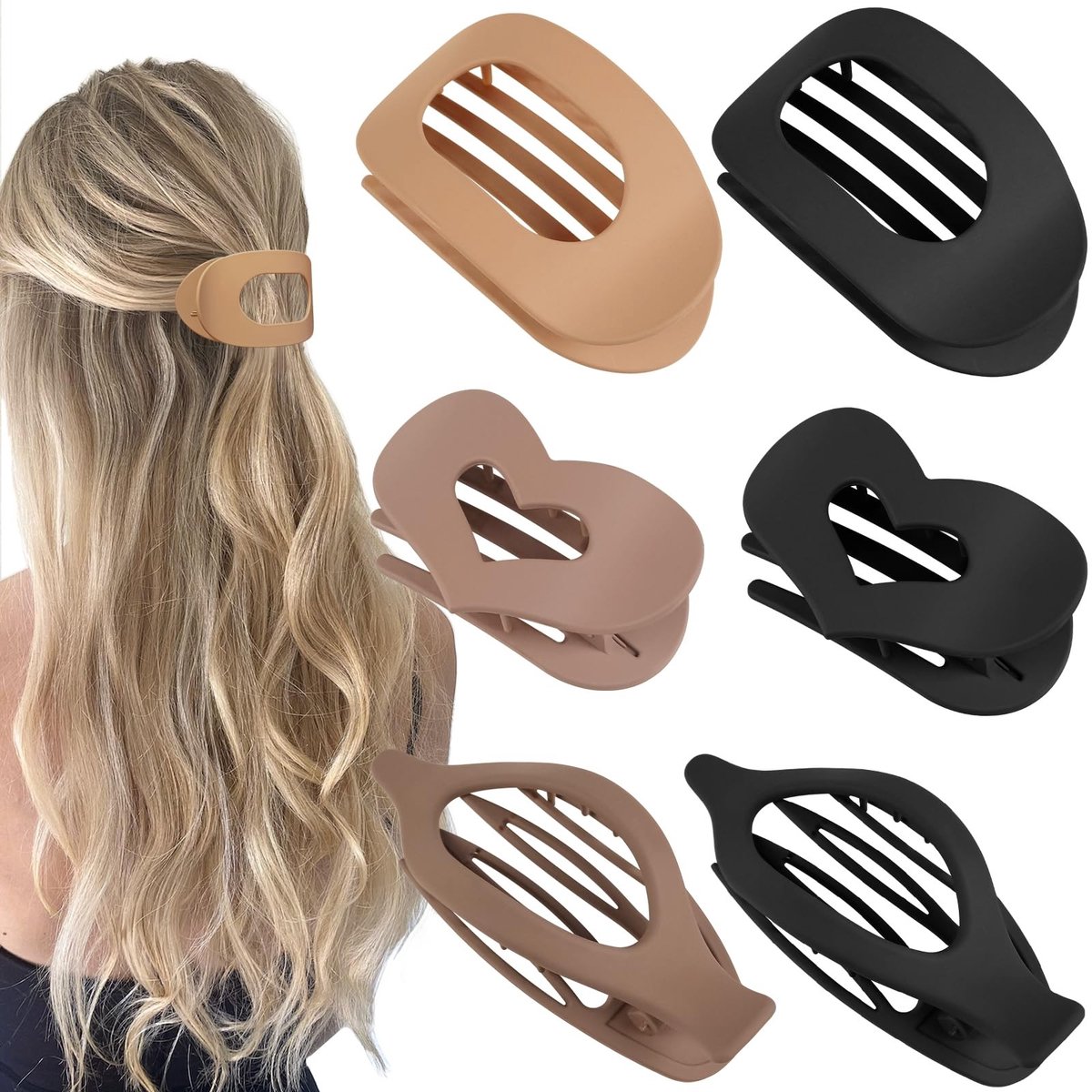 Dailygoods- Haarklauwclips Set van 6 - Ergonomische Gebogen Klauwclips - Antislip - Sterke Grip - Matte Afwerking - 9 cm x 5 cm - Haarclip