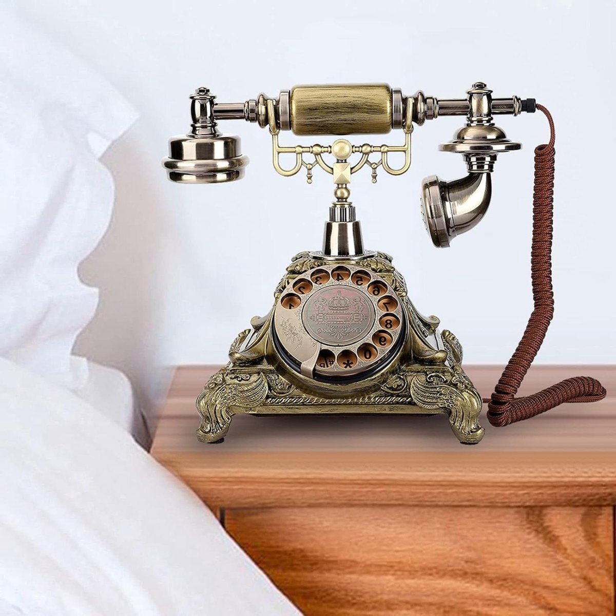 Vintage Telefoon - Klassieke Draaischijf - Elegant Interieur - Epoxyhars Design - 185 kg - Bruin