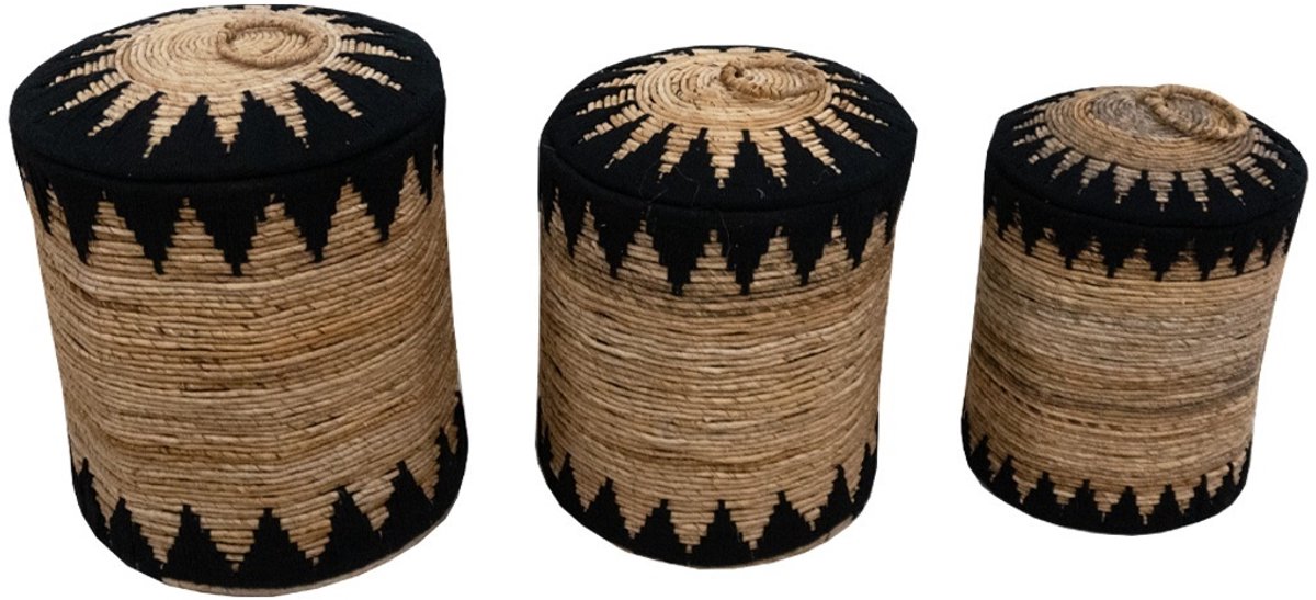 Basket Makram banana Zwart set 3