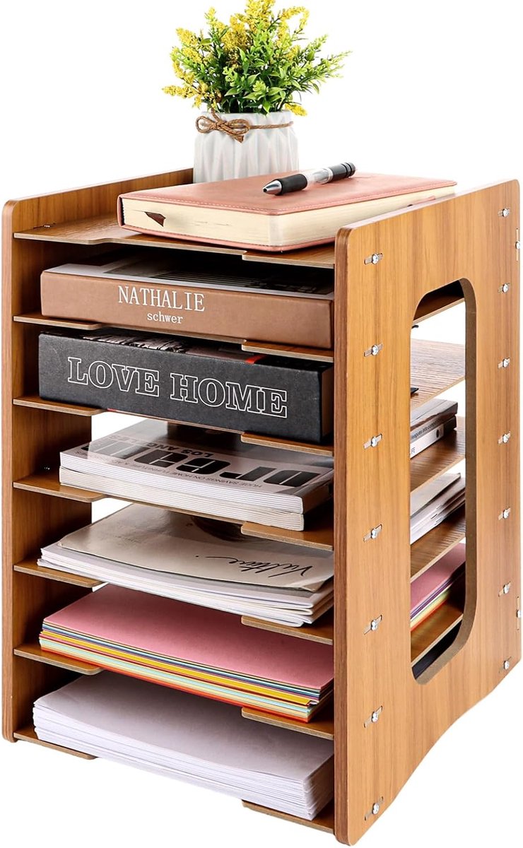 SnelShoppen - Documenten Organizer Hout 7 Lagen Bureau Organizer 270 x 307 x 385 mm voor Kantoor, Papieren, Mappen en Bureau Ordening