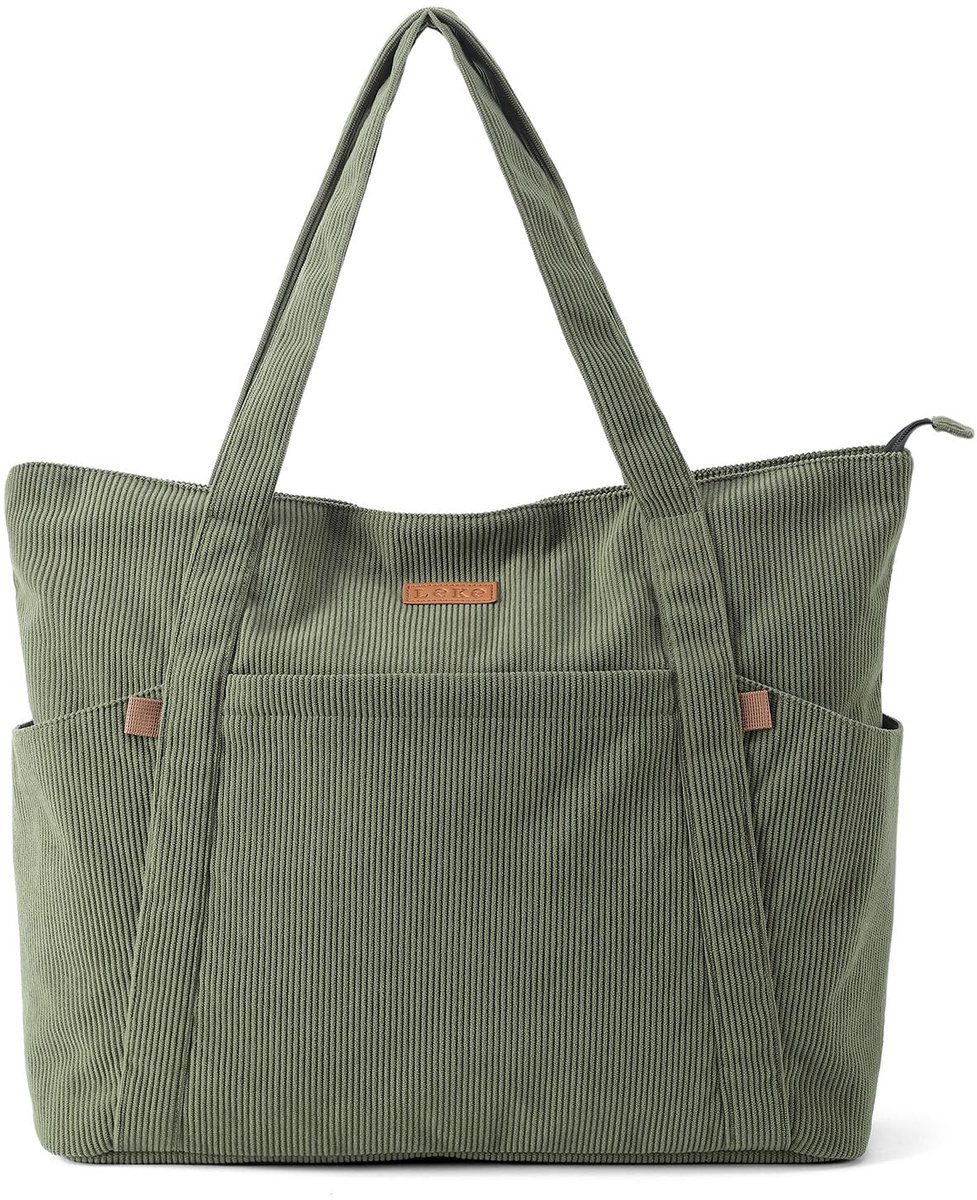 SnelShoppen - Laptopdraagtas Dames - Schoudertas met Grote Capaciteit - Ritssluiting - Vak voor School, Werk, Reizen, Winkelen - Groen, M