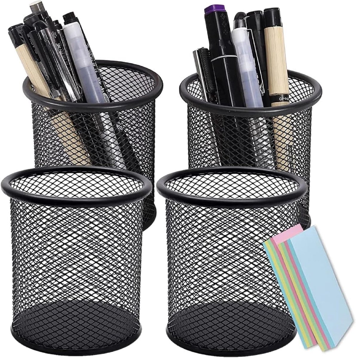 SnelShoppen - Set van 4 zwarte DARUITE Pennenhouders bureau organizer pennenhouder voor kantoor en klaslokaal, rond, multifunctionele pennenhouder voo