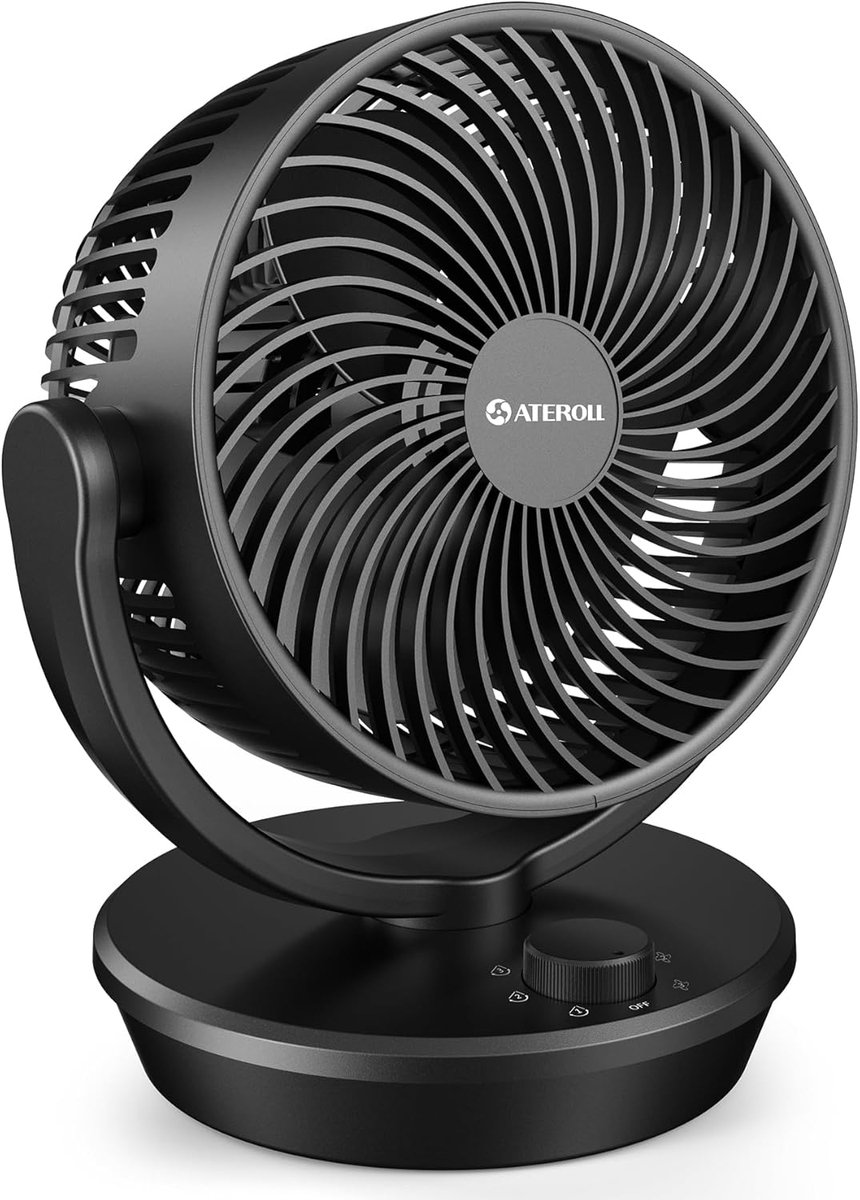 SnelShoppen - Ateroll Tafelventilator - 10.8” Luchtcirculator Ventilator met Oscillatie, Kleine Bureauventilator met 3 Ventilatiesnelheden, 130° Verti