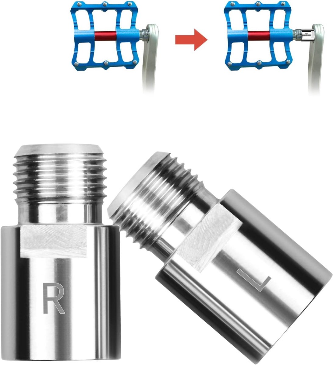 Bicycle Pedal Extensions van Chrome Molybdenum Staal - 20mm Uitbreiding voor Mountainbikes en Vouwfietsen met L en R Markeringen voor Verbeterde Fietsprestaties en Comfort