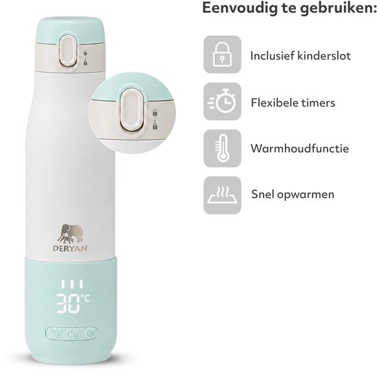 Deryan Draagbare Elektrische Flesverwarmer - Draadloos - Mint van Deryan — afbeelding 2