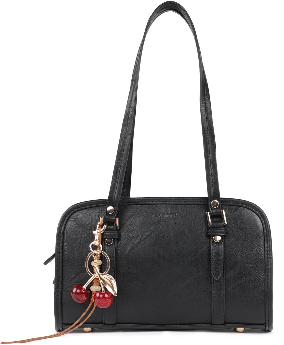 TANTOMI - Dames Handtassen - Elegante schoudertas - met kersenhanger - Handtas Dames klein - Boston tas - voor afspraakjes, dagelijks gebruik en winkelen - Zwart