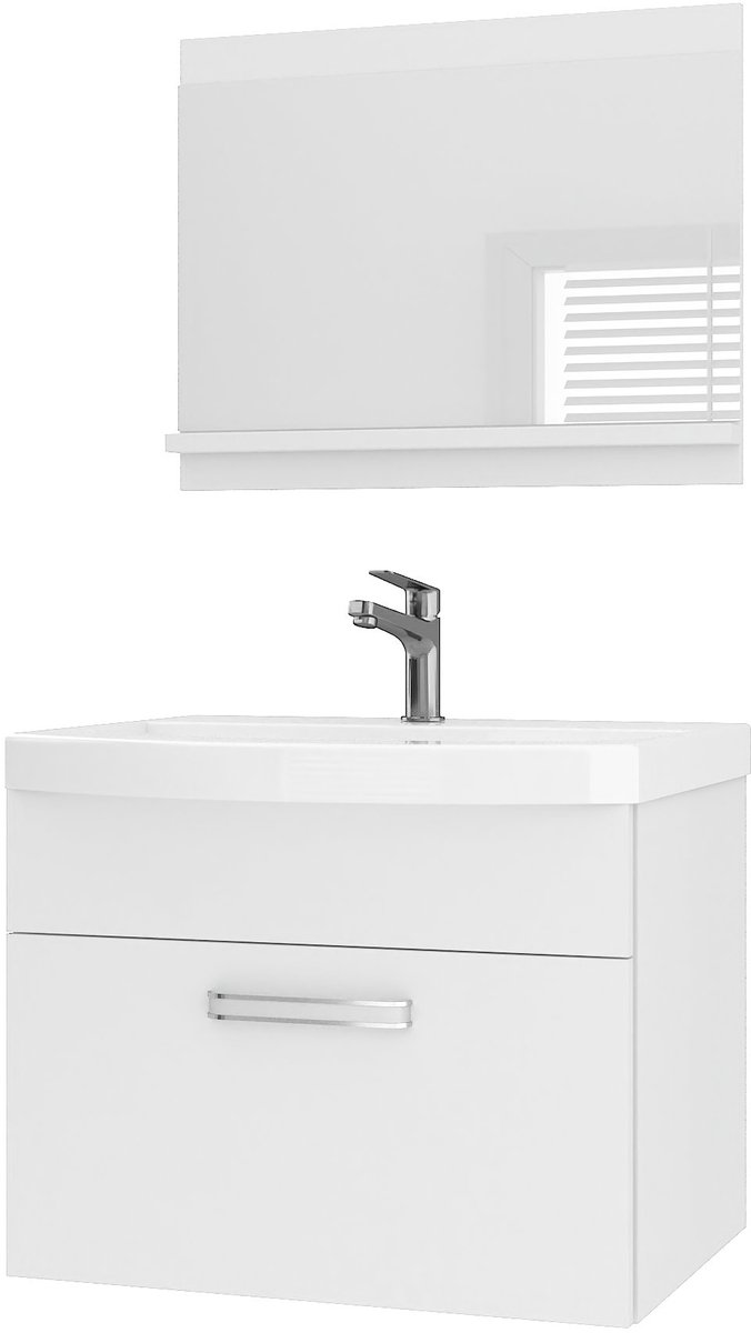 BELINI Badkamermeubel Set PRI M1 - Badmeubelset 60 cm Wit Mat met Wastafel en Spiegel - Wandmontage