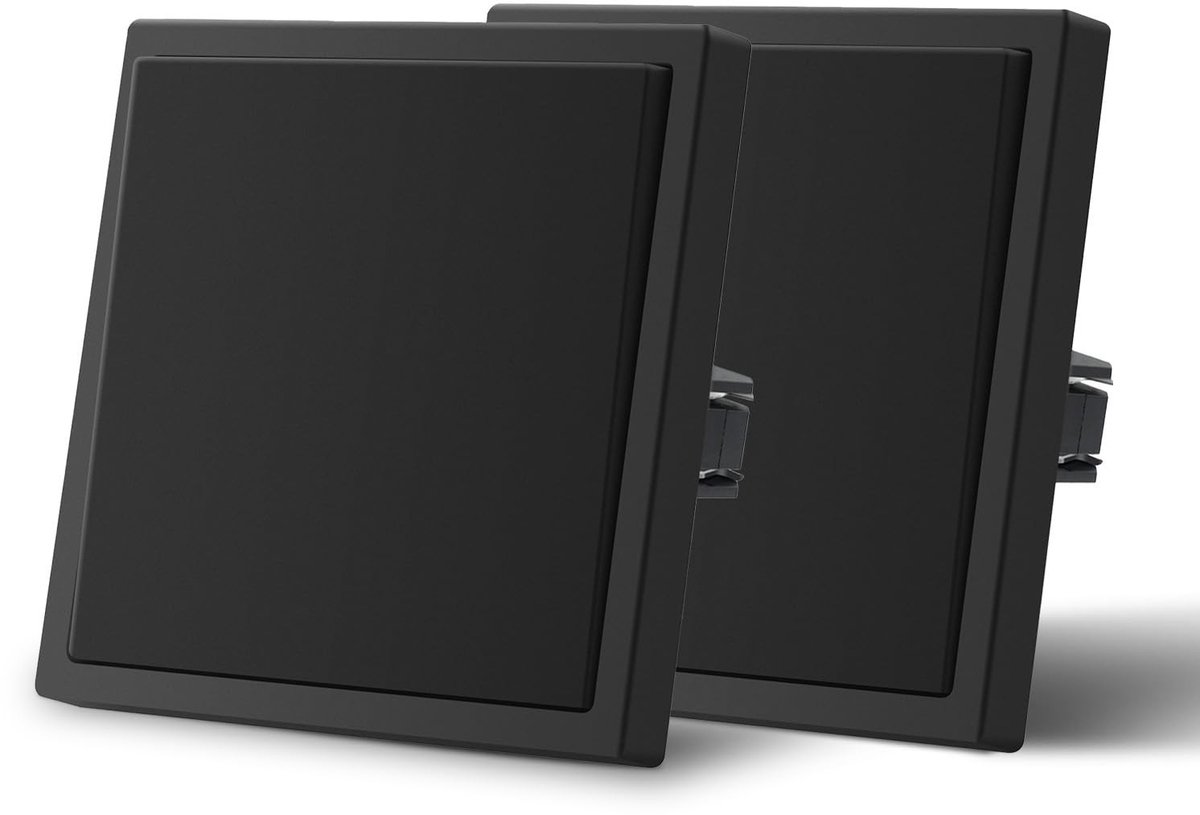 Inbouw lichtschakelaar, standaard wandcontactdoos, 1-polig, kunststof, 80 mm x 80 mm, 2-pack zwart, geschikt voor binnengebruik, energiezuinig en eenvoudig te installeren