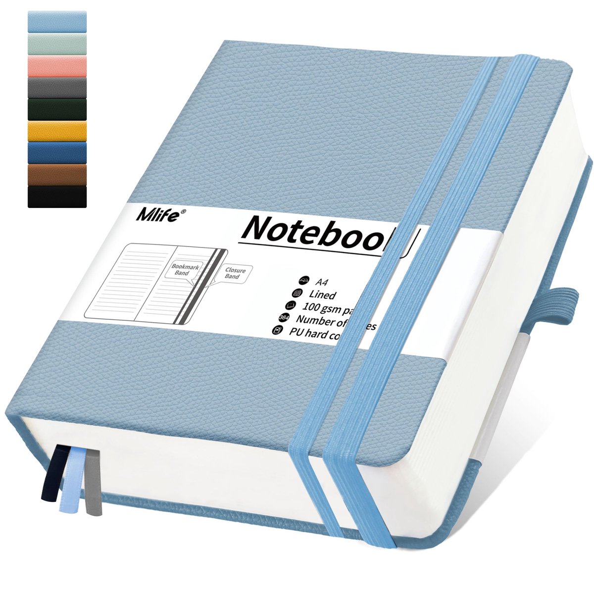 SnelShoppen - A4 Notitieboek met 360 Pagina's, College Ruled, 100Gsm Dikke Papier, PU Hard Cover, Lichtblauw, Dagboek voor Mannen en Vrouwen, Ideaal v