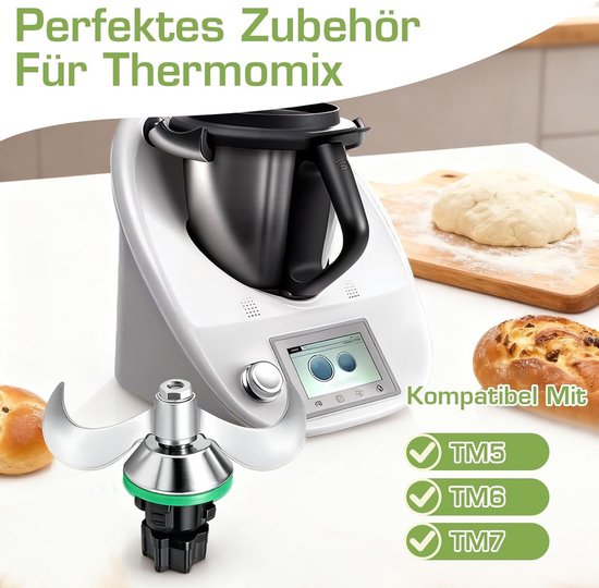 RVS deegmessen set voor optimale deegmix, eenvoudig schoon te maken, met reinigingsborstel, geschikt voor Thermomix TM5, TM6, TM7, geen deegresten, perfecte bakaccessoires — afbeelding 2