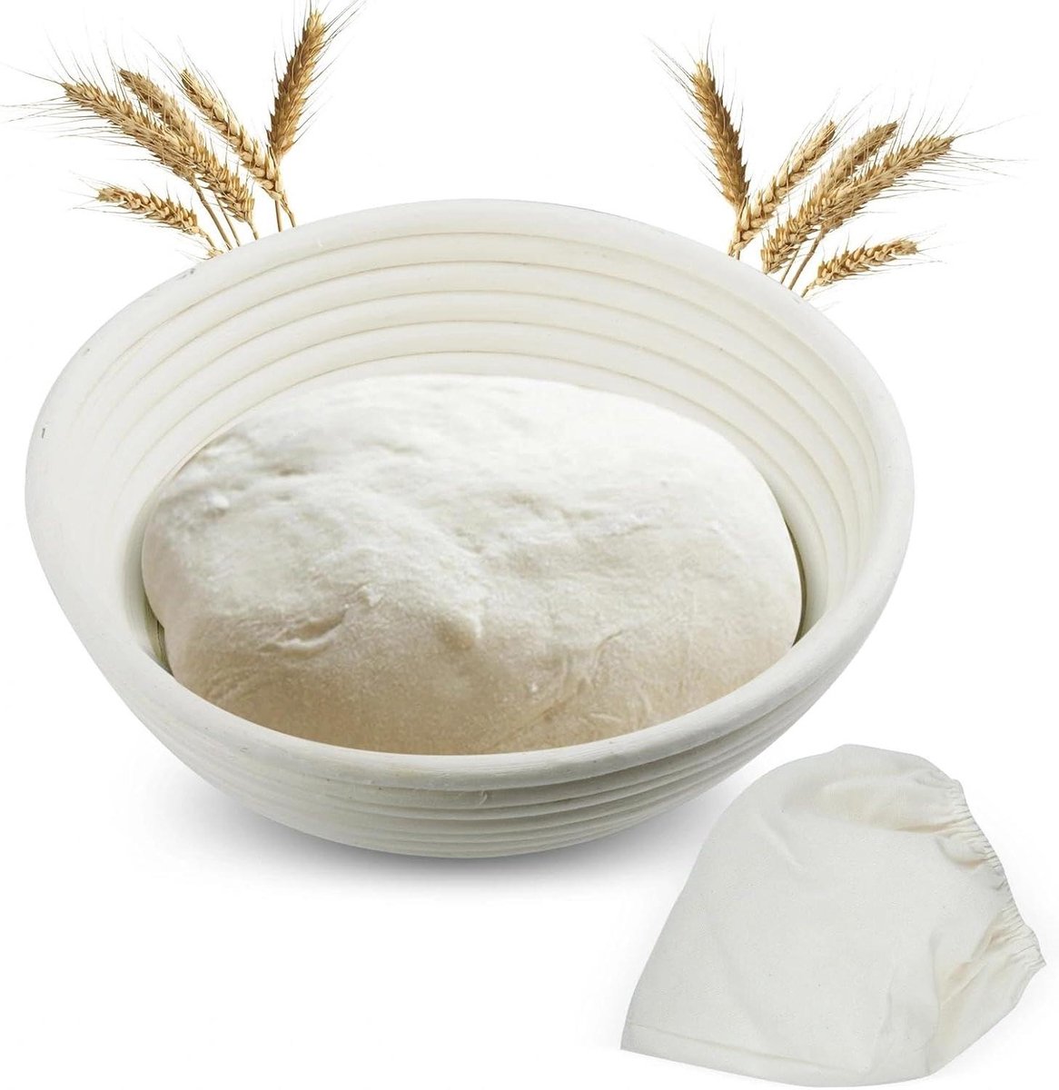 Gistingsmand Rond - Broodmand Rotan - Zuurdesem Bakken - Handgemaakt Natuurlijk - 23x8 cm - Wit