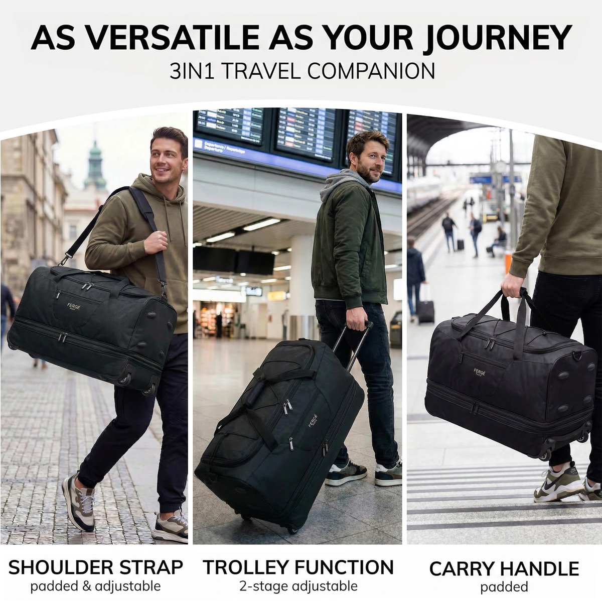 SnelShoppen - XL Grote Reistas met Wielen - Uitbreidbare Trolley met Schoenenvak - Zachte Bagage Weekender voor Reis, Camping, Vakantie, Parijs - Idea