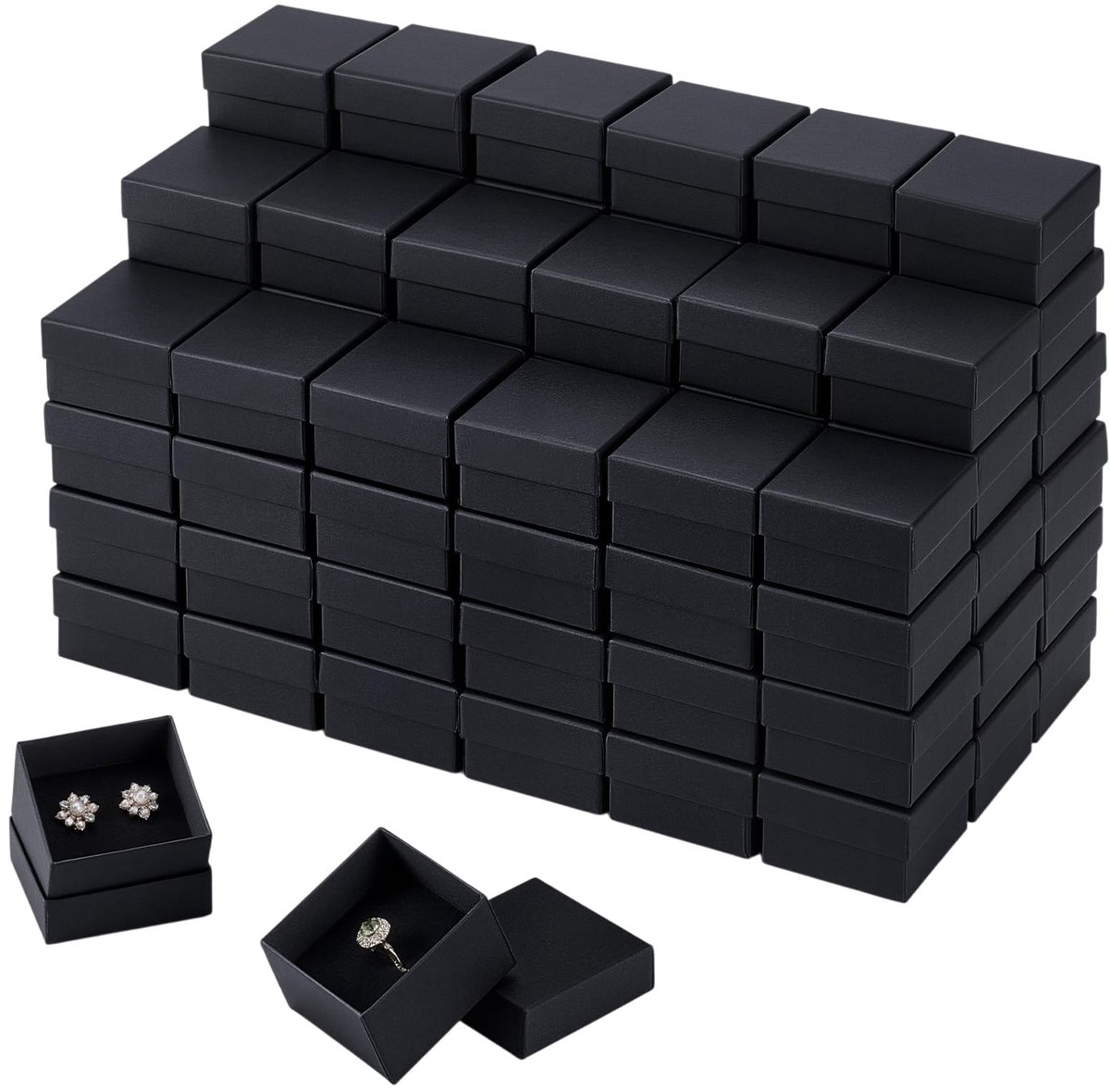 SnelShoppen - 100 Stuks Ringdozen Kraftpapier Geschenkdosen voor Sieraden - Kleine Vierkante Kartonnen Dozen met Schuim - 5x5x3 cm - Ideaal voor Bruil