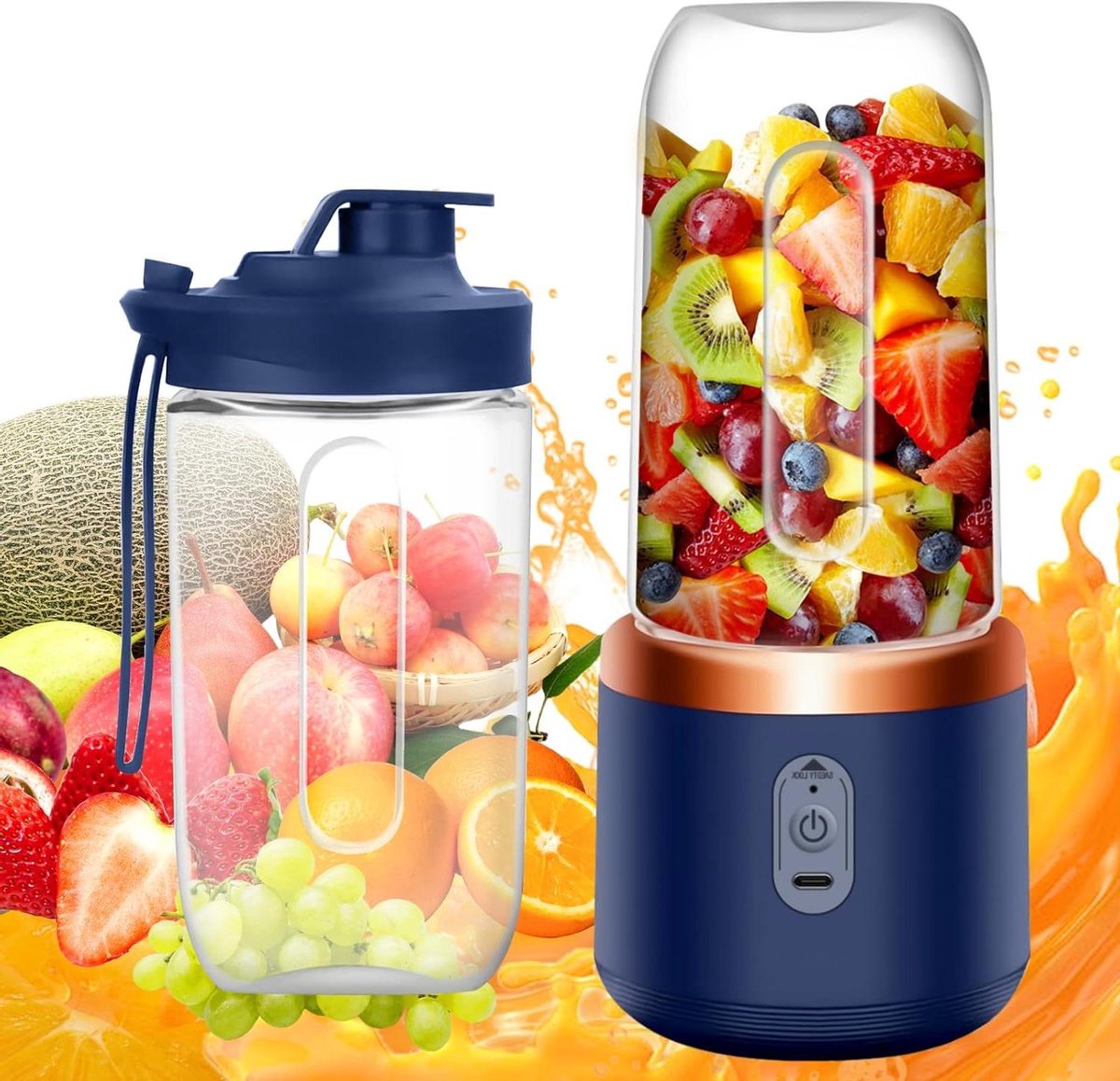 Draagbare Mixer - Smoothie Maker - Fruit Sap Maken - Verbeterd 6-Blads Ontwerp - 400 ml - Blauw