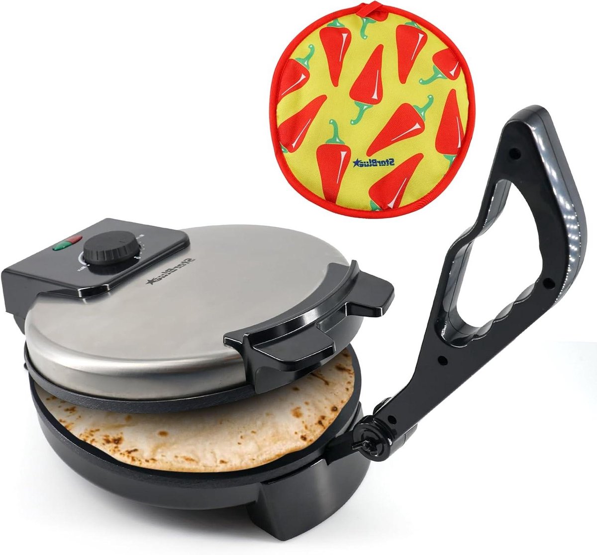 Roti Maker - Chapati Tortilla Maker - Vers Brood Maken - Inclusief Warmhoudfunctie - 25 cm Plaat - Zilver Zwart