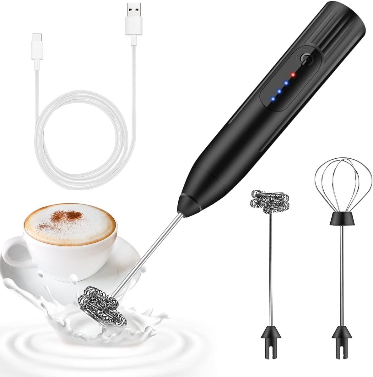 Elektrische Melkopschuimer Mini Garde Warme Dranken Maken 3 Snelheden Instelbaar USB Oplaadbaar Zwart
