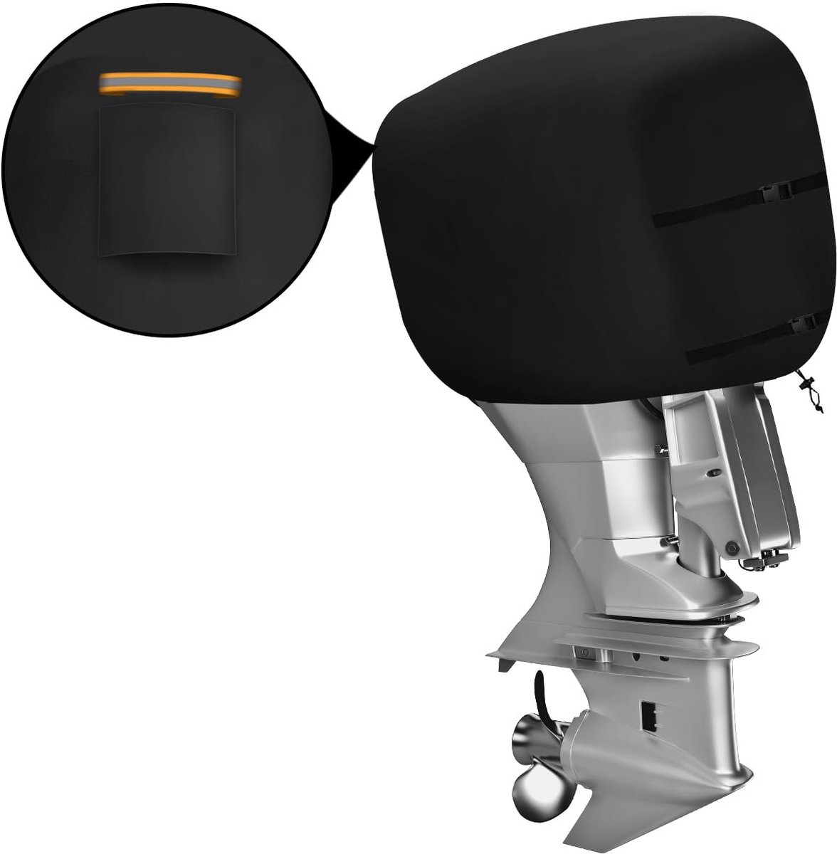 SnelShoppen - Bootmotor Motor Halve Hoes 60-100PK - 600D Oxford Waterdichte Buitenboordmotorkap met Reflecterende Strips, Winddichte Gespen en Trekkoo