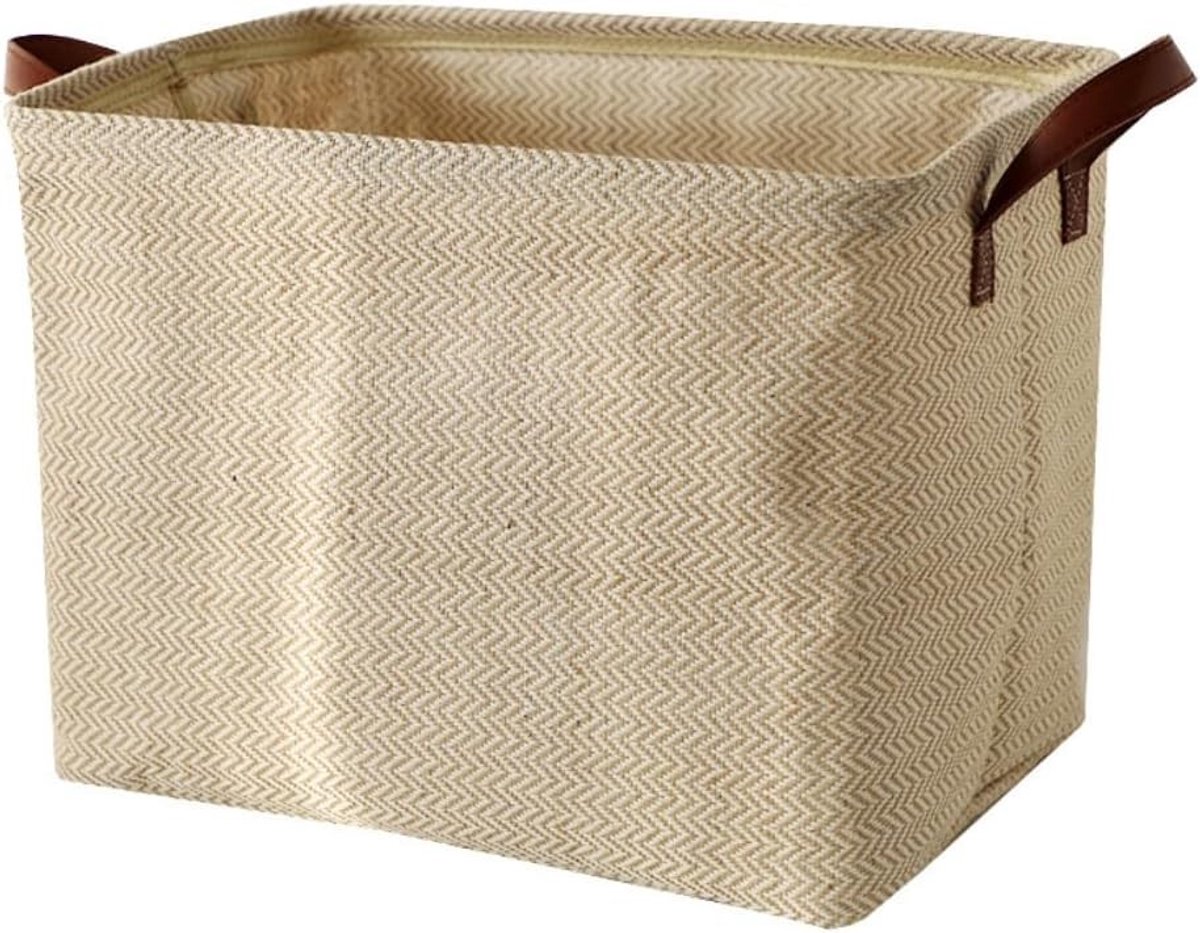 Vouwbare Opbergdoos van Katoen en Linnen, 38 x 27 x 28 cm, Opbergmand met Handvatten voor Kleding, Kasten en Planken, Golfpatroon, Ruimtebesparend en Decoratief