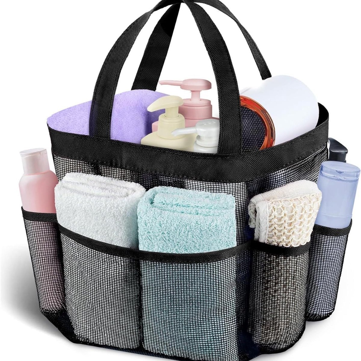 Draagbare douchetas met 7 vakken, grote capaciteit, sneldrogende toilettas voor vrouwen, ideaal voor reizen, gym, strand en kamperen.