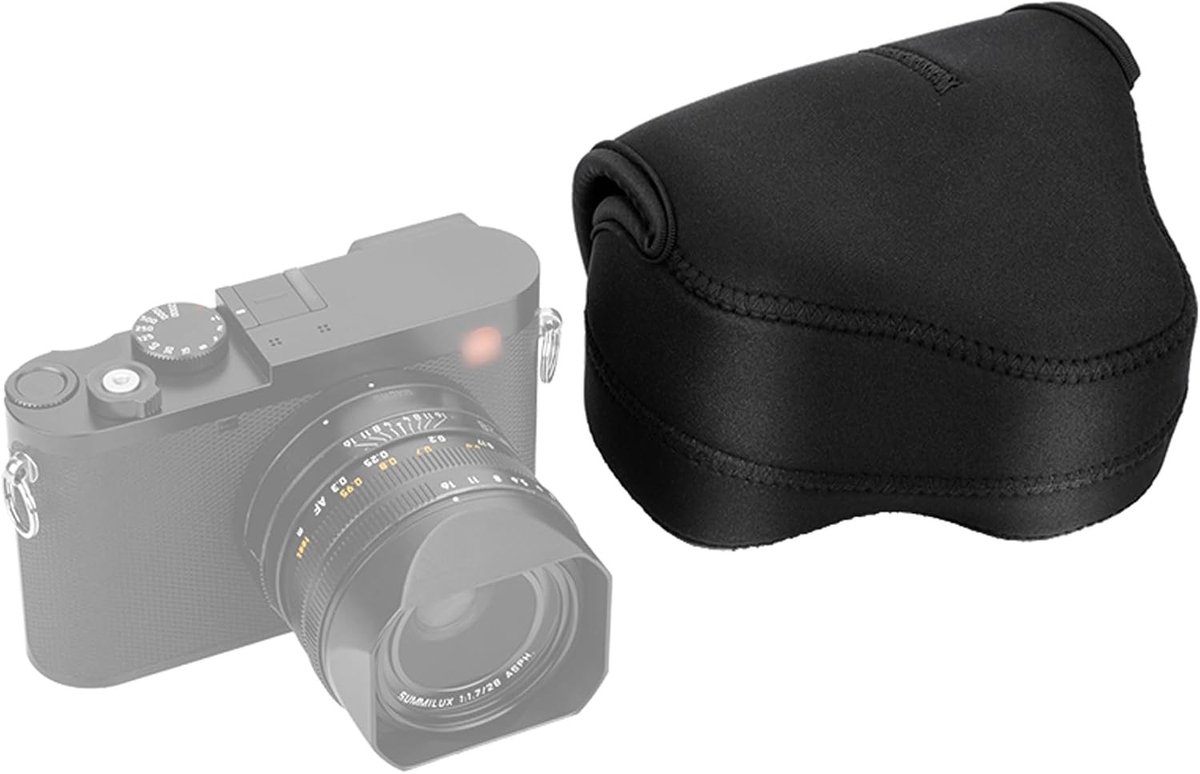 Neopreen Camera Tas voor Mirrorless Camera's met Lens tot 130 x 75 x 100mm - Geschikt voor Leica Q3, Canon EOS R7 & R10 - Bescherming, Draagbaarheid en Stijl in Zwart