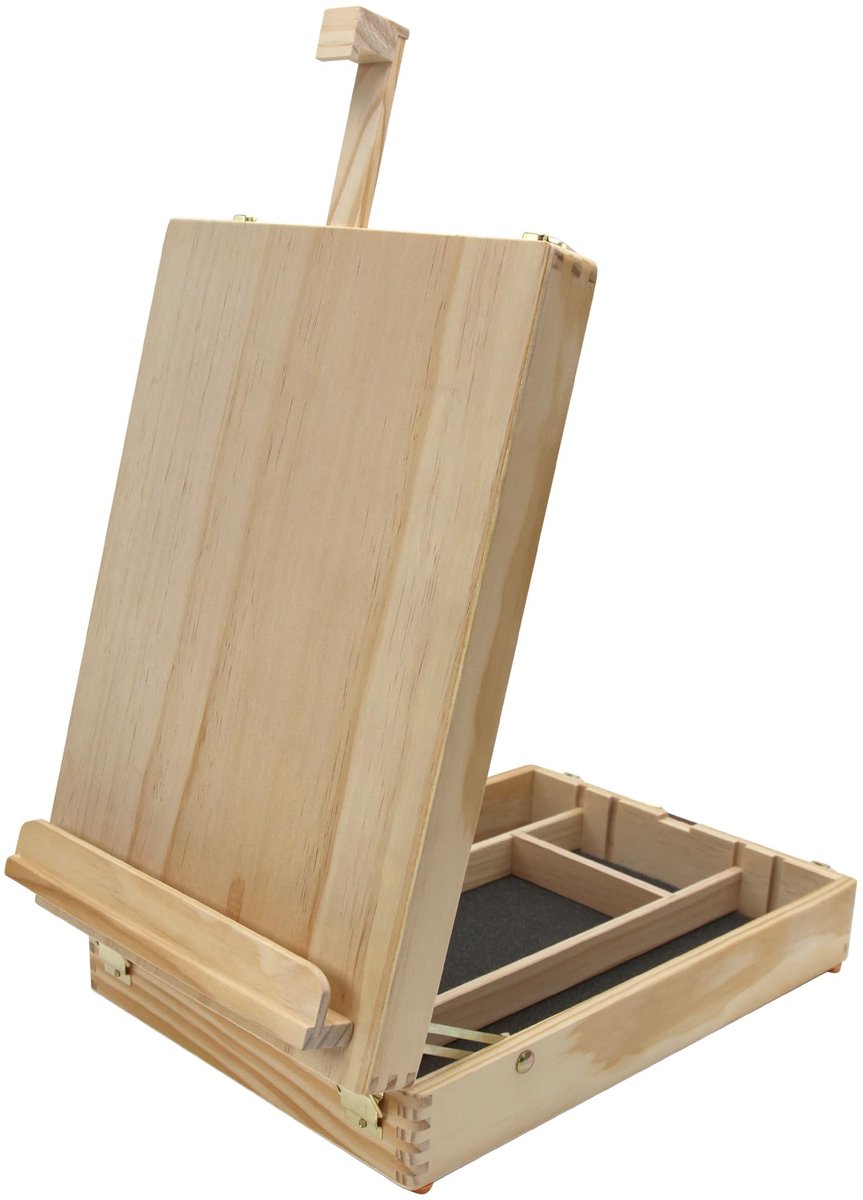 SnelShoppen - Luca Schilderkoffer van duurzaam grenenhout, FSC® gecertificeerd, tafelezel met gereedschapskoffer, spieraam tot 60 cm hoog, perfecte sc