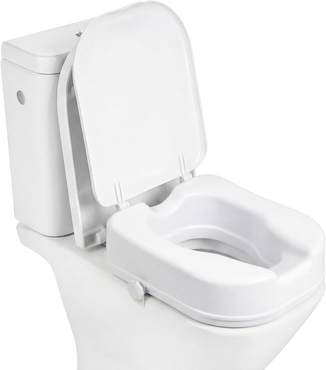 Toiletverhoger Vierkant - WC-verhoger Deksel - Zelfstandig Gebruik - Gepatenteerd Ontwerp - 10 cm Hoog - Wit