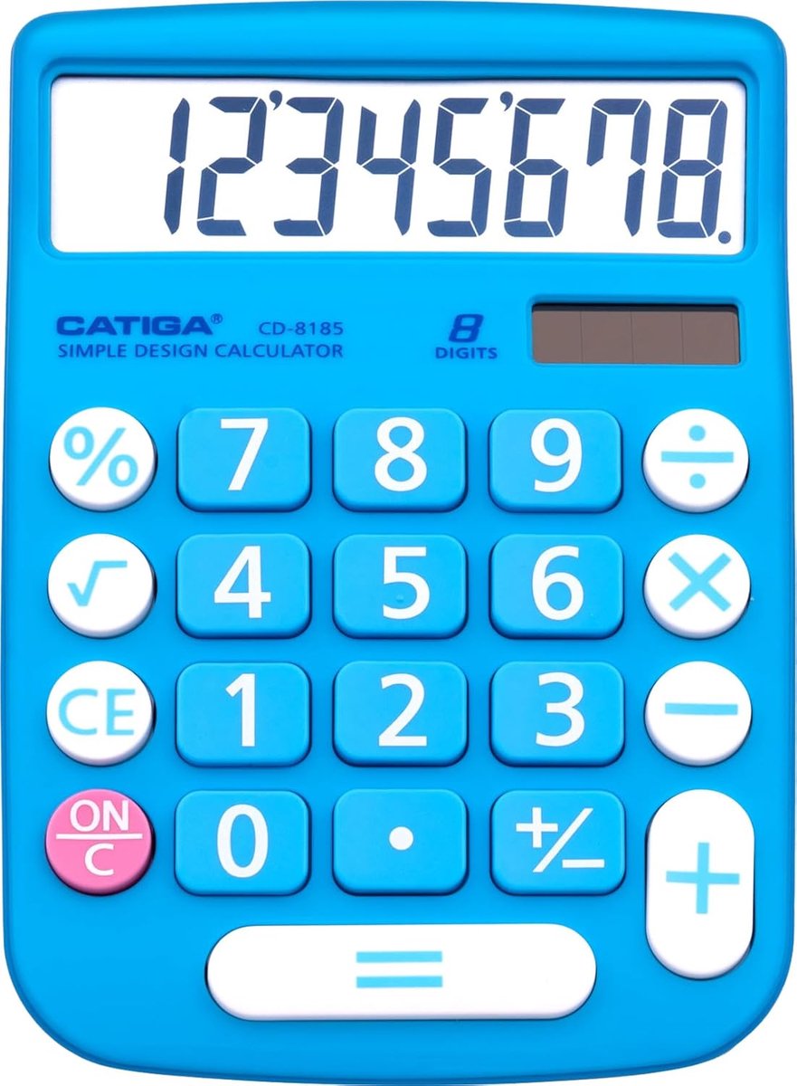 SnelShoppen - CATIGA Bureau Rekenmachine CD8185 met LCD-Display, 8-Cijferig, Geschikt voor Kantoor en Thuisgebruik, Blauw, Compact en Draagbaar