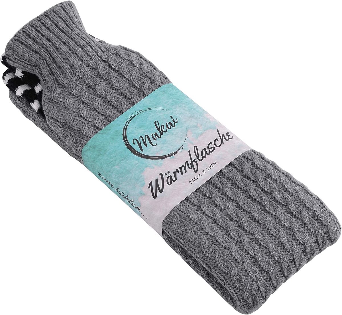 SnelShoppen - Premium warmwaterkruik met extra lange slang en gebreide hoes, 2 liter warmtekussen voor buik, voeten, rug en nek, ideaal voor ontspanni