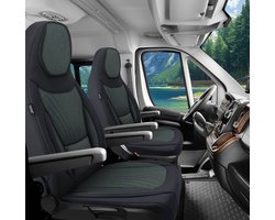 Premium Camper stoelhoezen voor Carado C13 in Schwarz/Olivgrün (2 losse stoelen)
