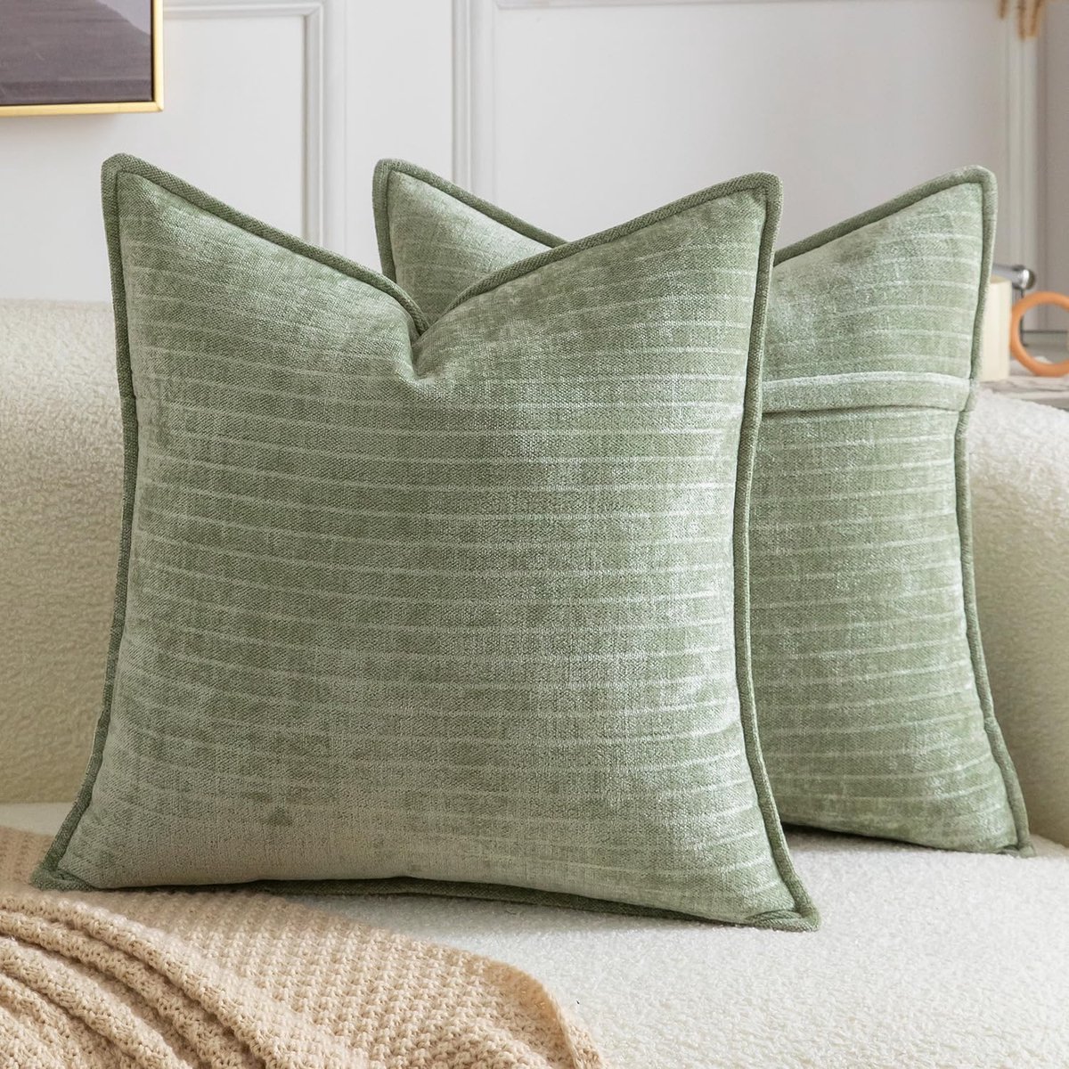 SnelShoppen - Set van 2 Decoratieve Kussenslopen 45x45 cm - Vintage Boho Stijl in Groen - Zachte Chenille Luxe Kussenslopen voor Bank, Sofa, Slaapkame