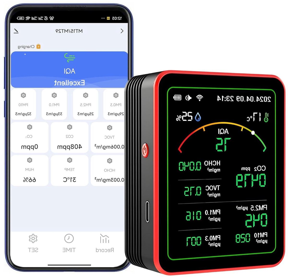 Luchtkwaliteitsmonitor WiFi - Binnenhuis Luchtmeter - Luchtkwaliteit Meten - 15-in-1 Detectie - 9 x 9 x 3.5 cm - Zwart