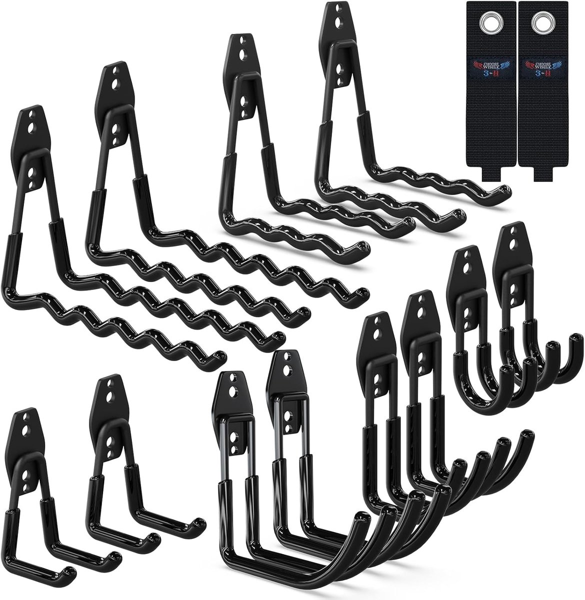 SnelShoppen - 3-H 14 Stuks Garagehaken Zware Belasting, Dubbele Haken met Ronde Laspunten, Tuingereedschap, Ladders, Elektrisch Gereedschap, Garage, T