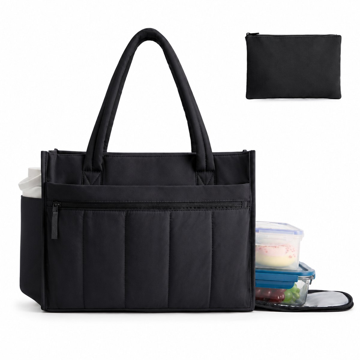 VHV - Laptoptas Dames 15,6 Inch - Shopper met Geïsoleerd Lunchvak, 21 L en 10 Vakken - Waterafstotend voor Werk, Studie en Reizen - Zwart