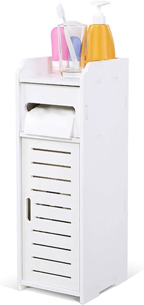Houten badkamerkast wit - organizer met 3 niveaus - ruimtebesparend toiletopbergrek - badkamer design - 13 x 8 cm.