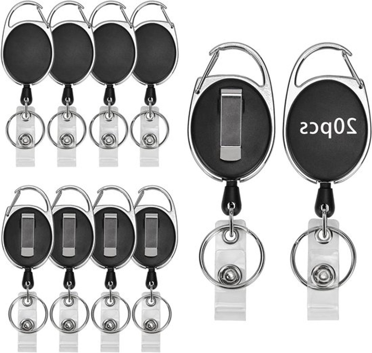 Set van 20 stevige uitrekbare badge-reels voor ID-badges, sleutelhangers en naamlabels, ideaal voor kantoor, zorgprofessionals en evenementen