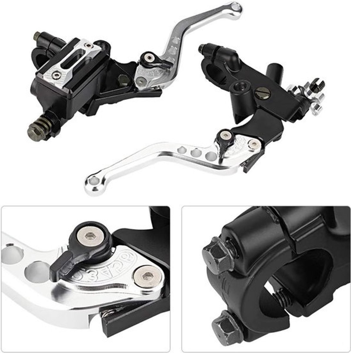 Rem- en Koppeling Master Cilinder Set 7/8" (22 mm) Universele Motorreservoir Levers - Zilver, Hoogwaardige Kwaliteit, Duurzaam en Betrouwbaar