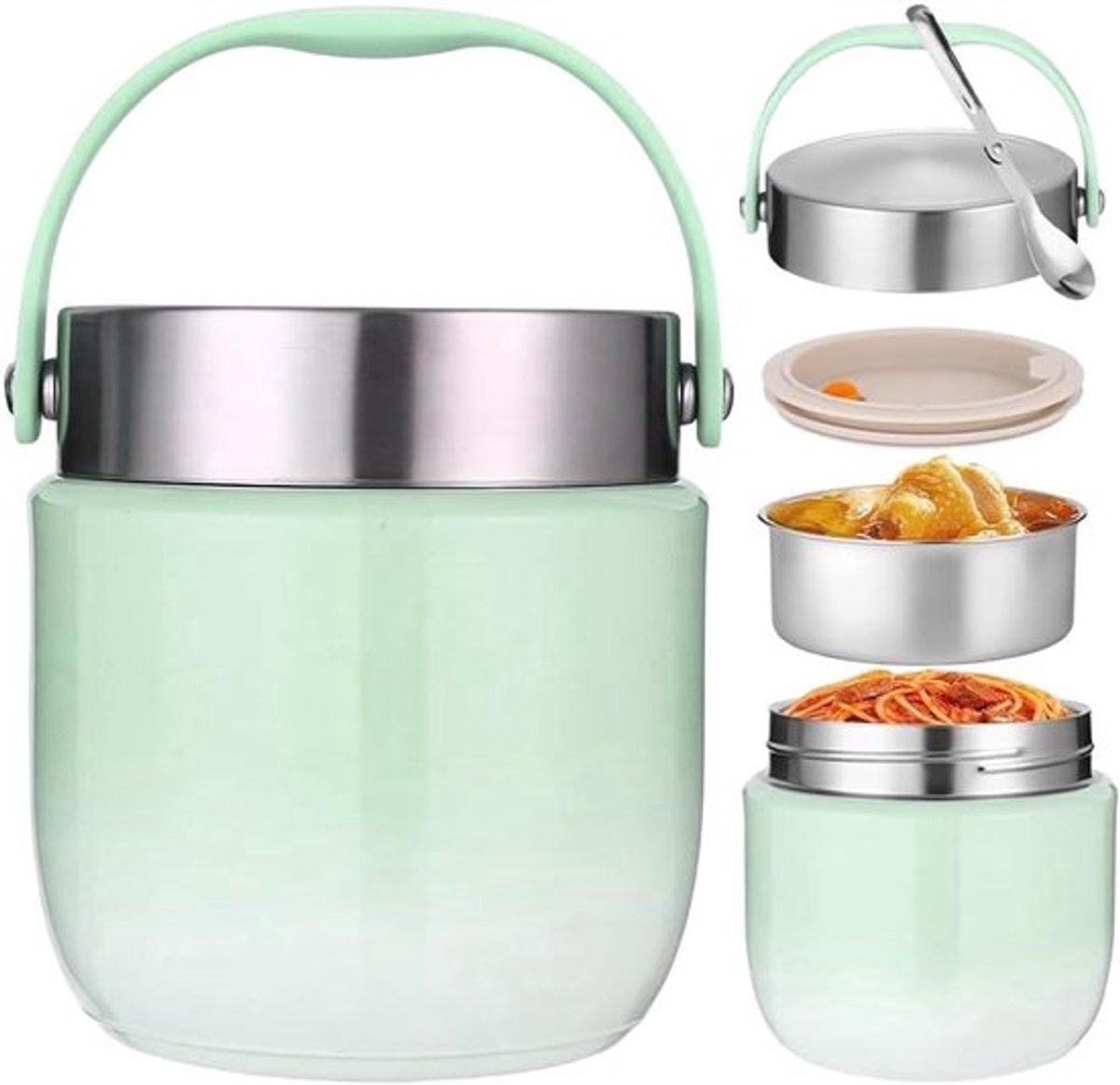 Thermocontainer 1200 ml Roestvrij Staal Met Lepel - Warmhoudcontainer Voor Soepen En Pap